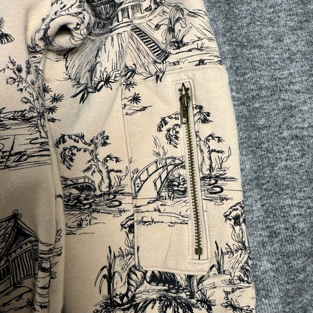 JADORE L'AMOUR Cream Quarter Zip Pullover Asian All Over Print Sweatshirt S/M - Picture 5 of 6